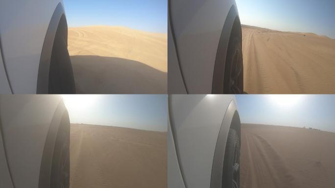 汽车在沙漠中行驶越野车荒漠戈壁甘肃省
