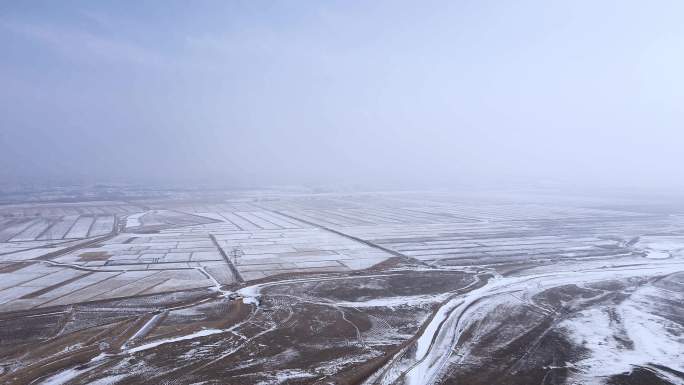 冰雪河套平原黄河航拍-9