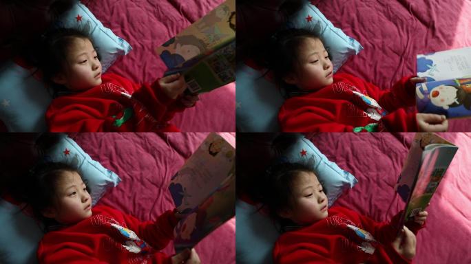 小女孩一个人在家看书