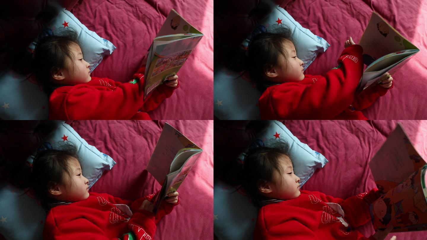 小孩无精打采看书无聊