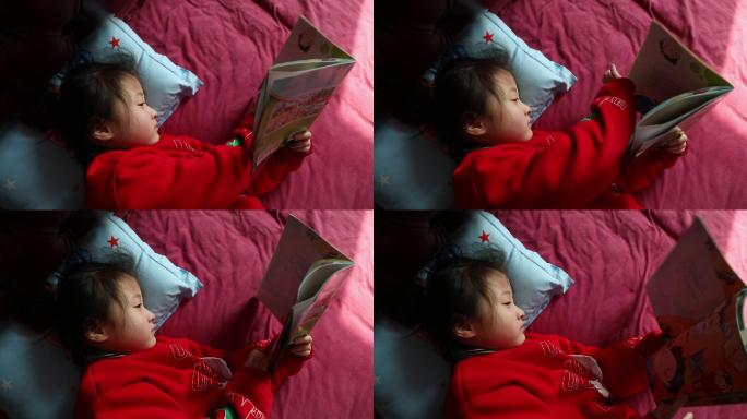 小孩无精打采看书无聊