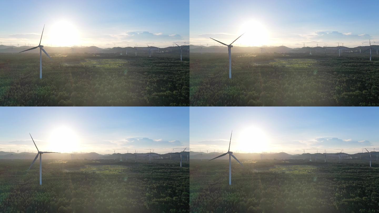 风电场和森林风力发电大风车新能源工业节能
