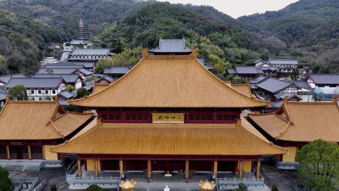 航拍金华北山智者寺建筑风光