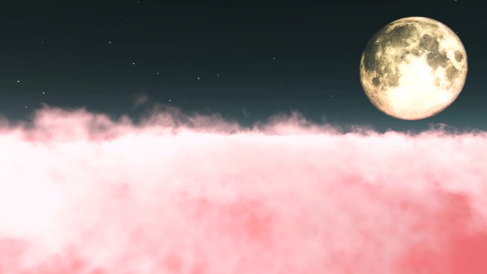 在粉红色的云层上飞向月亮