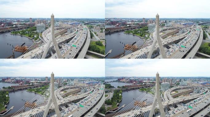马萨诸塞州波士顿大桥的空中视频