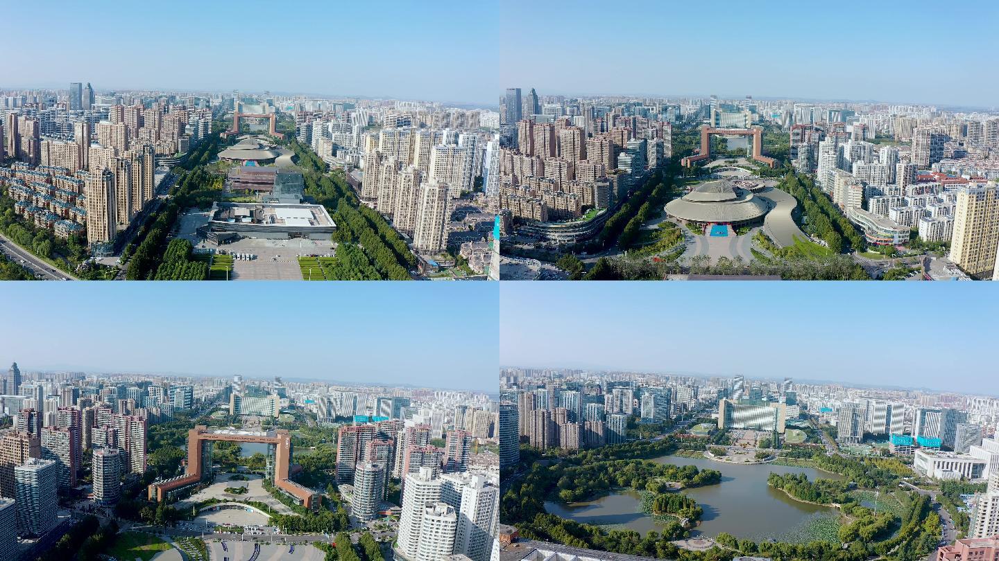 4K航拍山东省临沂市北城新区中轴线风景