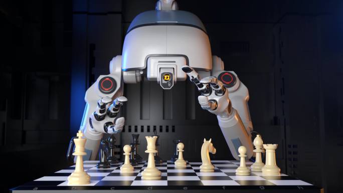 下棋的机器人特写镜头人工智能可急可缓