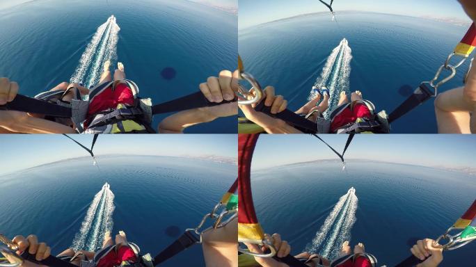 海上滑翔伞主观第一视角双人海边飞行GoP