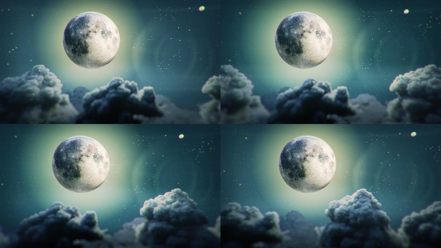 带月亮的夜空飞行三维模型视频素材月球星球
