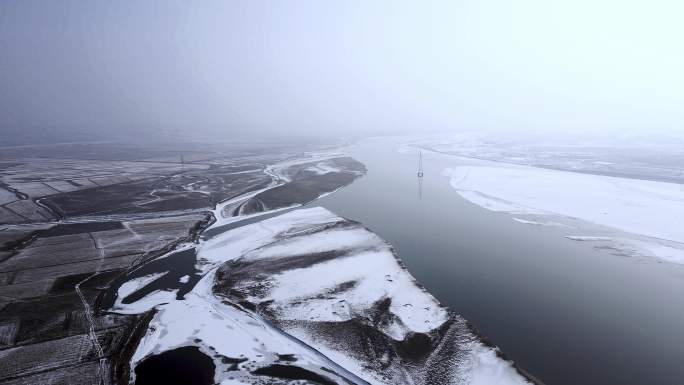 冰雪河套平原黄河航拍-15