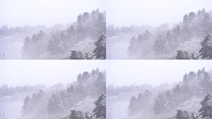 江南浙江山区冬天大雪水墨山水中国风暴雪