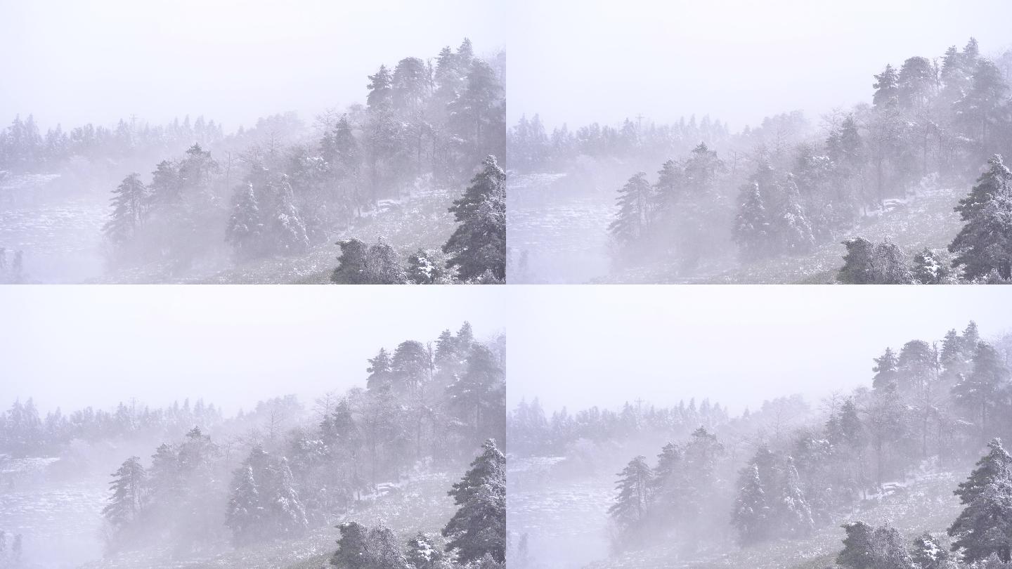 江南浙江山区冬天大雪水墨山水中国风暴雪