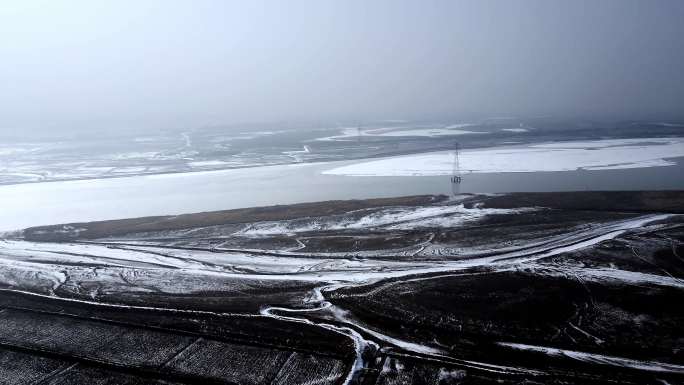 冰雪河套平原黄河航拍-20