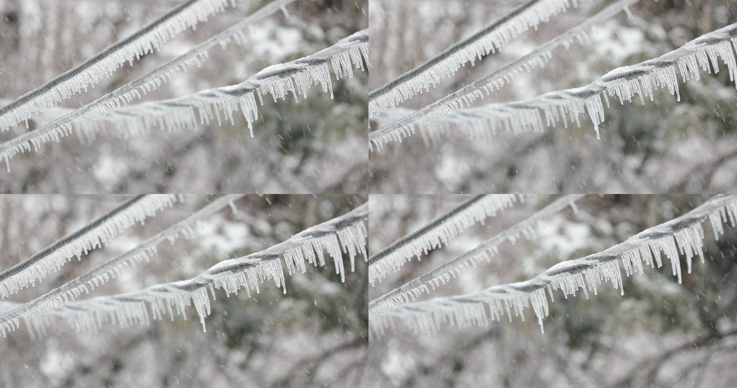 冬季暴风雪过后，电缆被冰覆盖