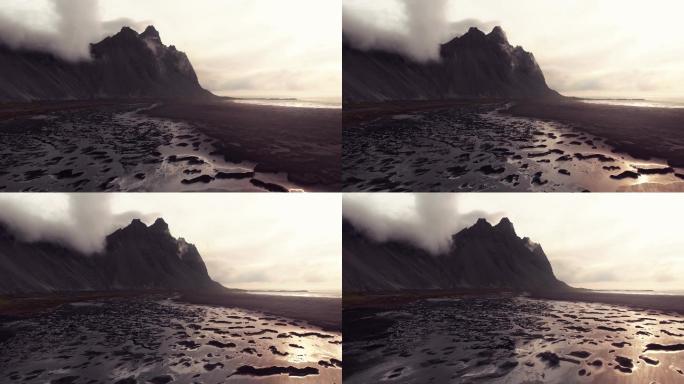 冰岛的韦斯特拉霍恩山和海滩