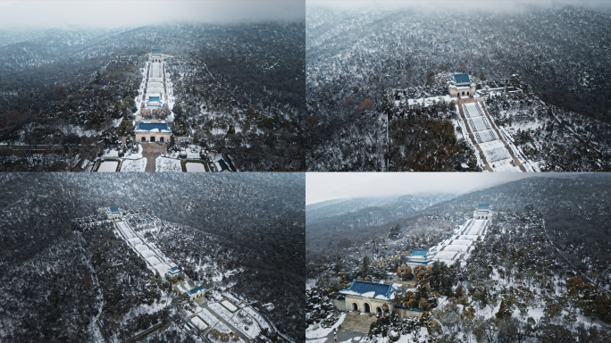 南京中山陵雪景航拍4k