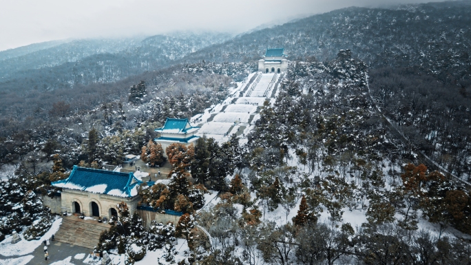 南京中山陵雪景航拍4k