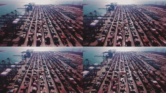 鸟瞰大型集装箱船国际合作全球经济海关外贸
