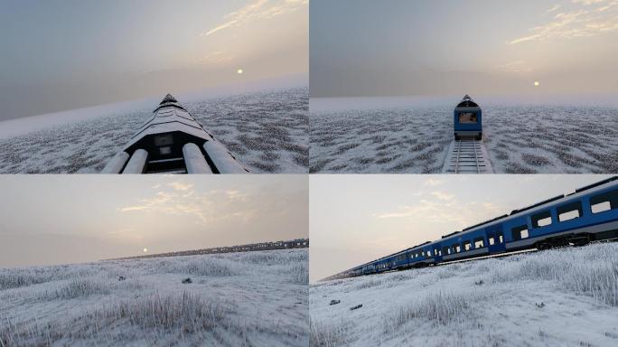下雪天奔跑的火车