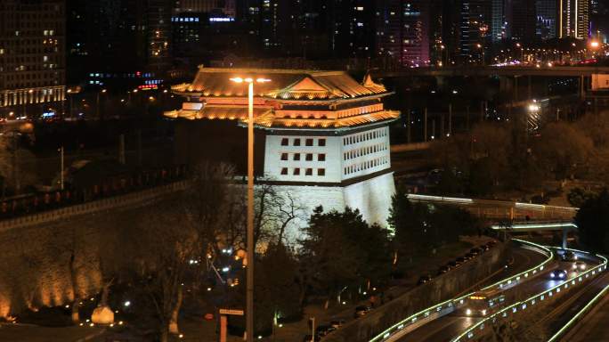 北京东便门城墙夜晚4K拍摄