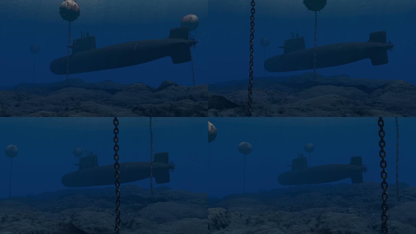 穿过雷区的潜艇视频素材