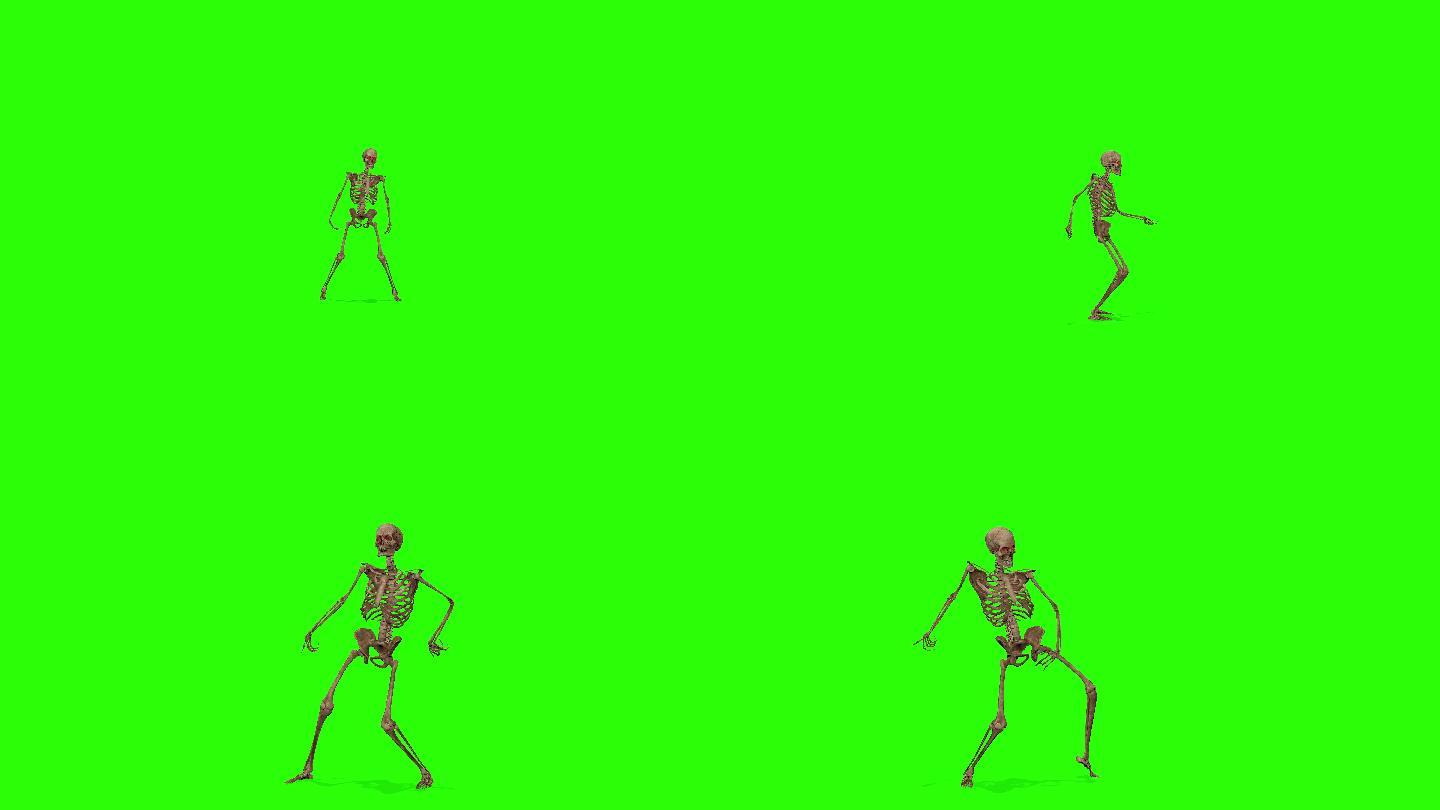 绿色背景中跳舞的骷髅