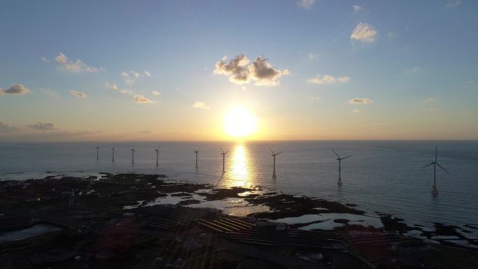 风电场鸟瞰图海风风车新能源绿色能源