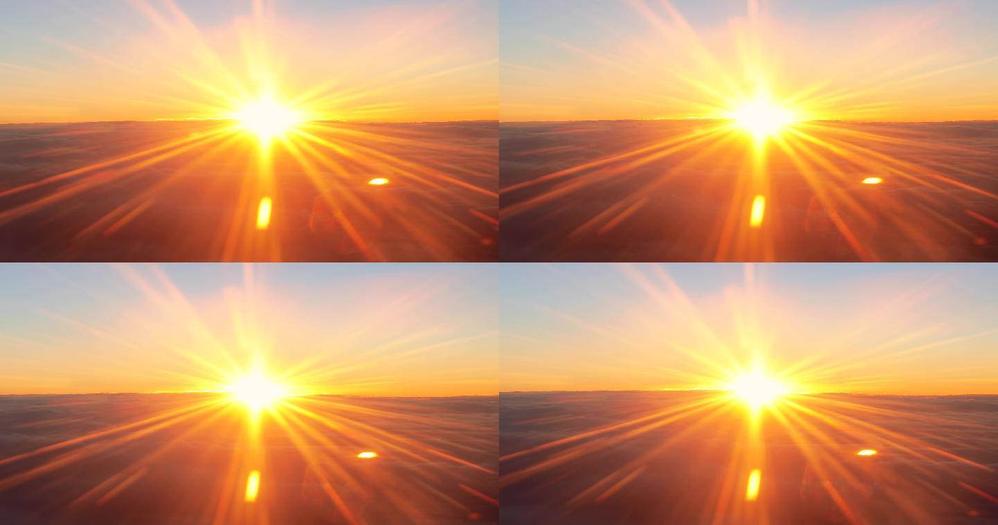 4k飞机窗外日出云海日出霞光四射