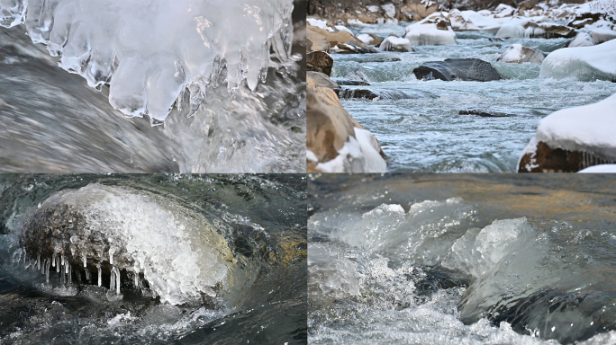 小溪河水冰雪消融四季变化冬去春来