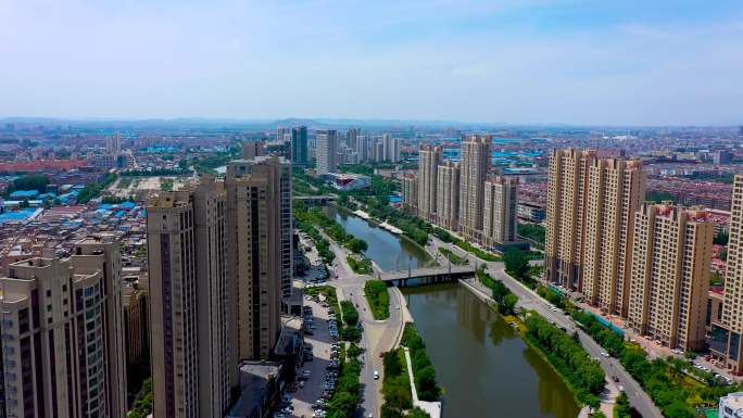 4K航拍山东省临沂市兰山区城市风景