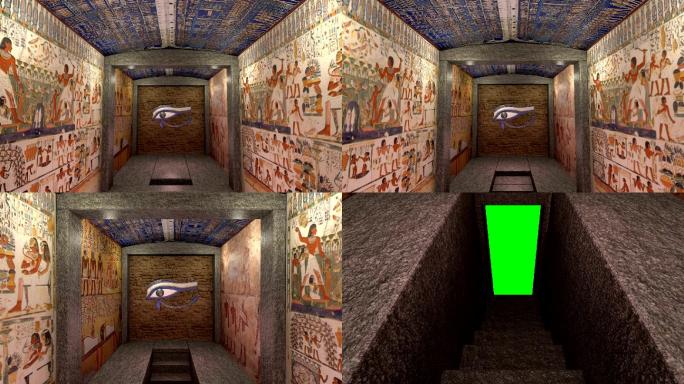 古埃及坟墓的3D动画，包括绿屏