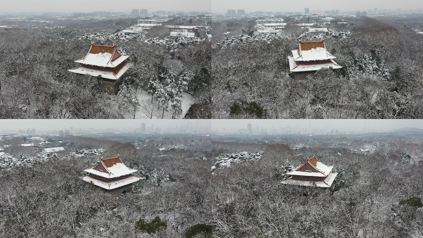 南京中山陵四方城雪景航拍