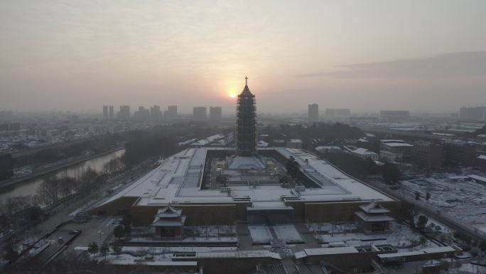 南京报恩寺雪景航拍4k