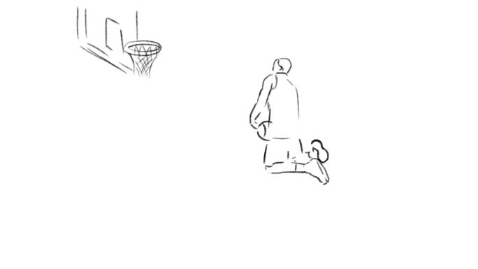 手绘动画：将球扔进篮球圈