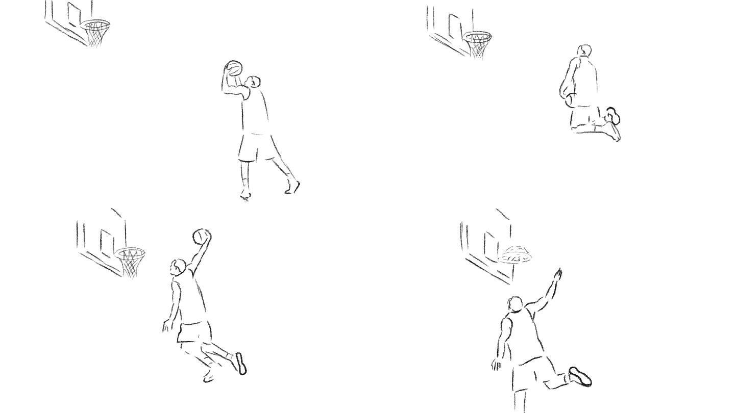 手绘动画：将球扔进篮球圈