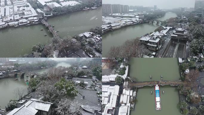 【4K可商用】京杭大运河雪景航拍拱宸桥