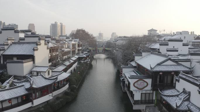 南京夫子庙雪景航拍素材4k