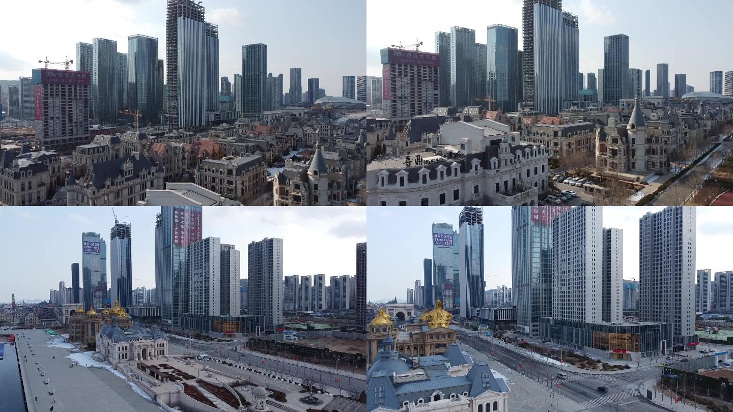 大连-东港-沿街建筑-航拍1080p