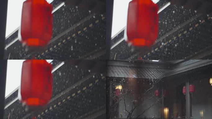 下雪天的大红灯笼