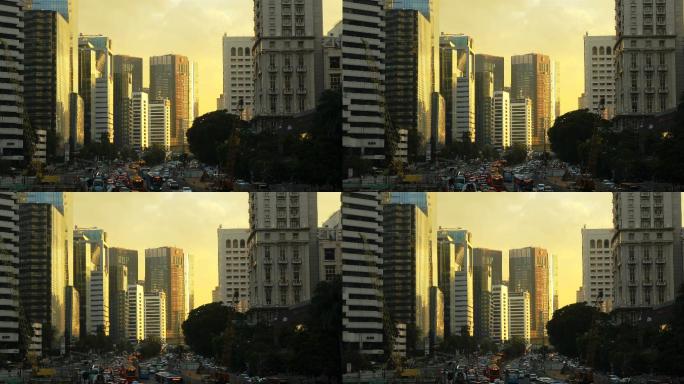 雅加达市中心商业区日落时的城市场景