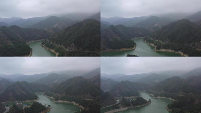 4k 高清 航拍 千岛湖 雨雾缭绕 岛屿