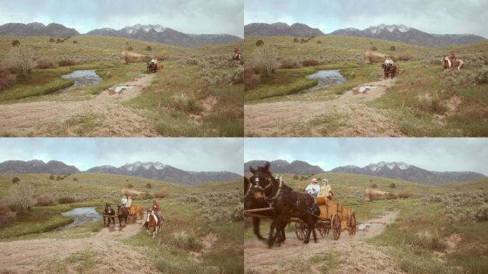 草原上的马车上世纪外国人牧民骑马