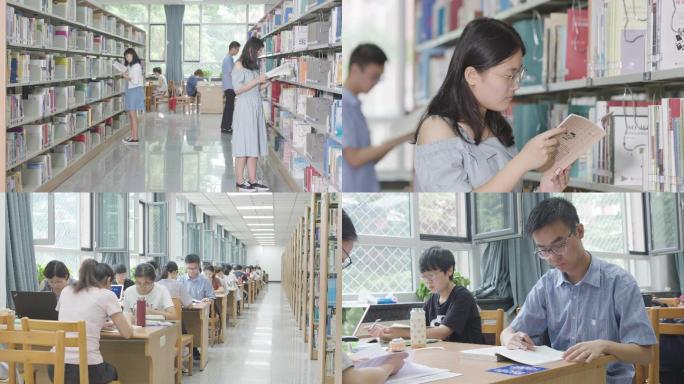 高校图书馆内大学生们在阅读学习F