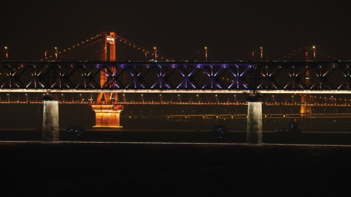 长江大桥灯光秀火车汽车轮船流动8K