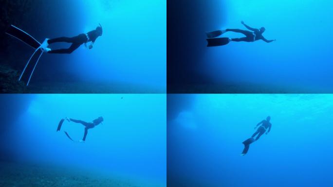 潜水员游泳的水下镜头