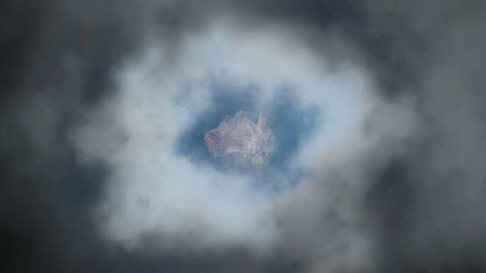 透过云层俯瞰澳大利亚上空的鸟瞰图
