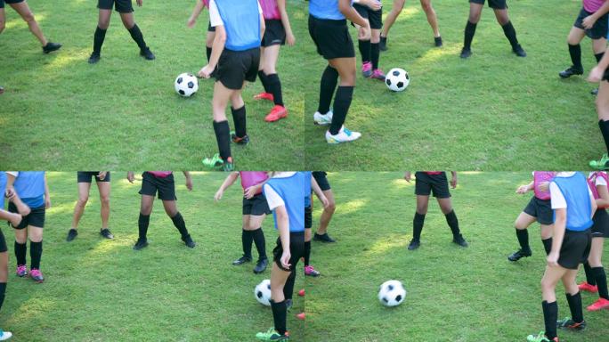 女子足球队训练女足踢球户外青春操场草坪