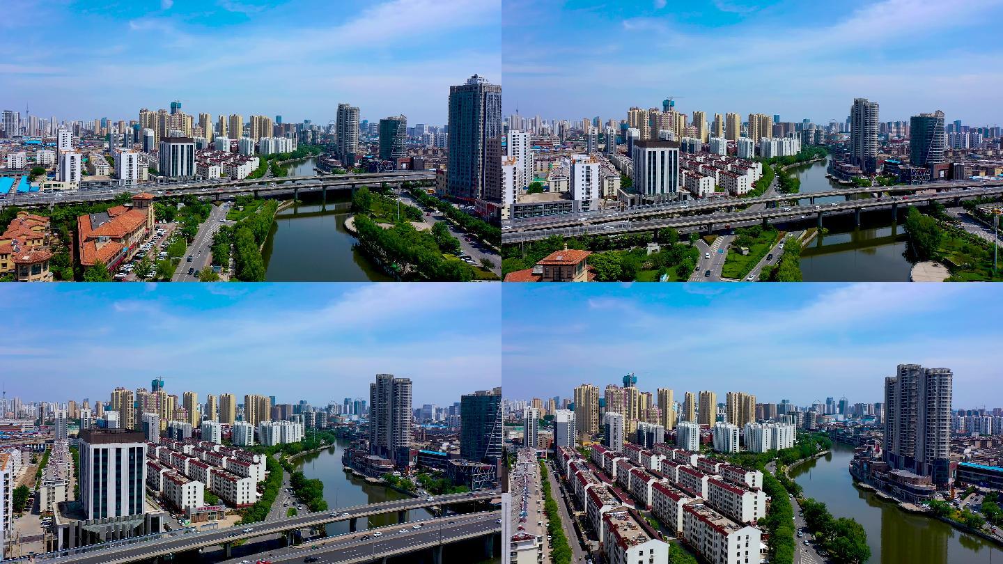 4K正版航拍临沂市兰山区涑河岸边城市风景