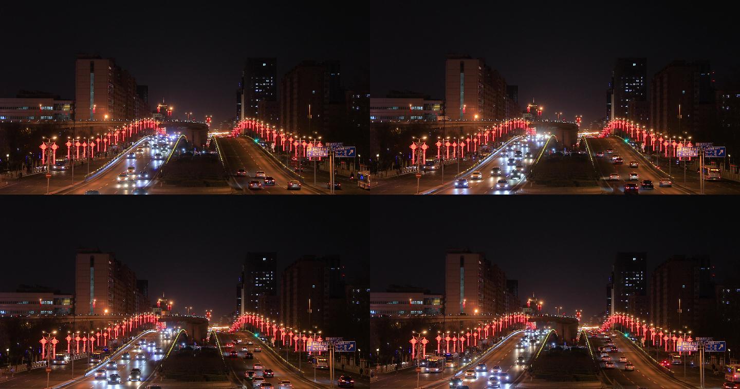 北京春节高架桥夜晚车流4K拍摄