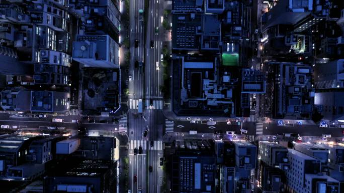 城市街道鸟瞰图城市景观黄昏速度